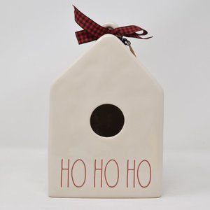 Rae Dunn Ho Ho Ho Birdhouse Ribbon Tag New Square Christmas Holiday White Red